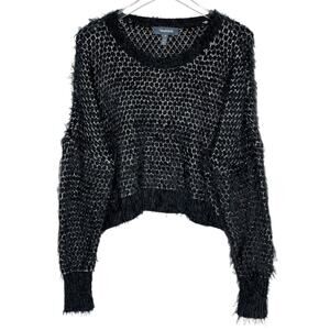 Modcloth M Nipping at Your Nose Cropped Sweater Metallic Black Fuzzy